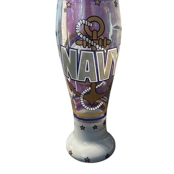 Lolita Hand-Painted Pilsner Glass 22 oz Celebration Festive Navy Theme - Picture 2 of 12